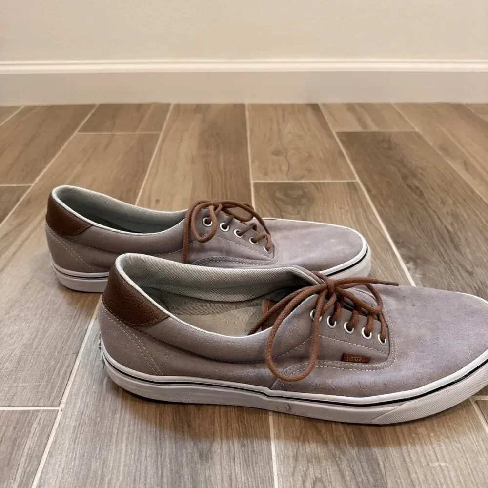 Men's Canvas and Brown Leather Lace Up Sneakers, Size 13